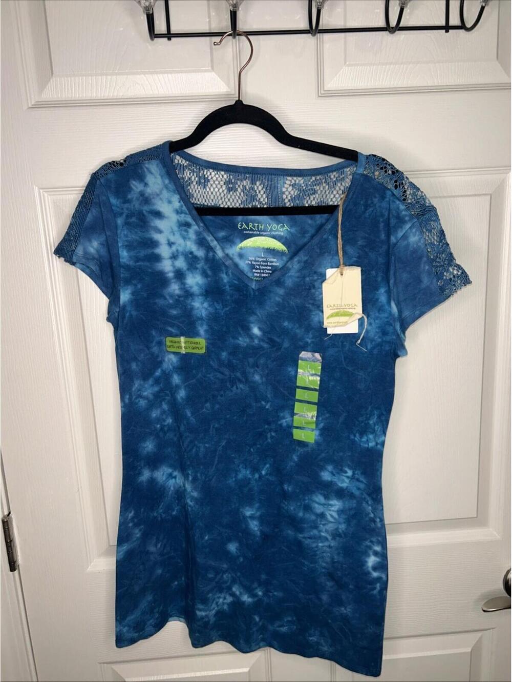 Earth Yoga Women's Tie Dye Short Sleeve Top Size L Organic Cotton NWT [COPY]